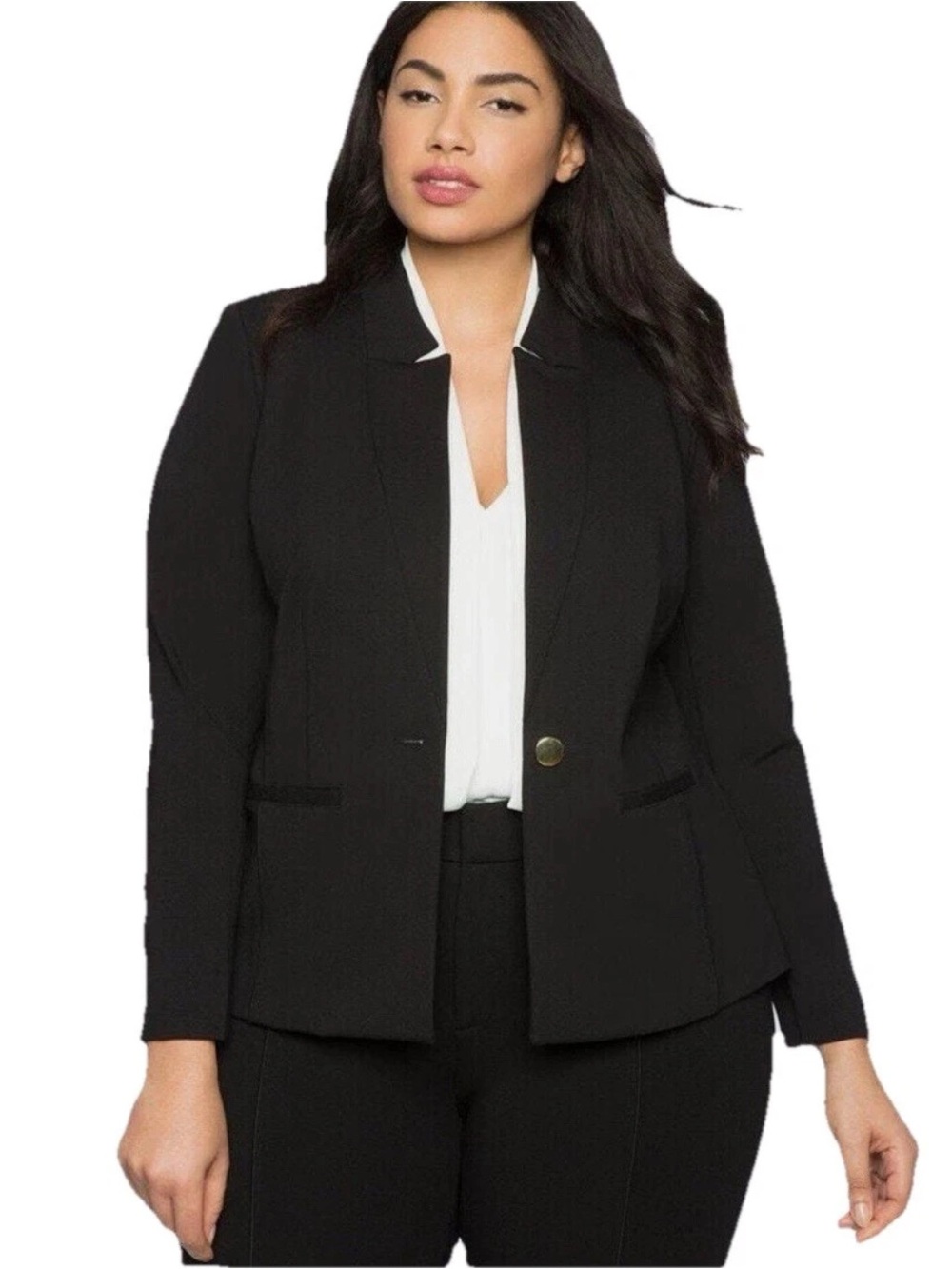 Eloquii The Ultimate Stretch Work Blazer Black Ponte Knit Size 18 Office Career